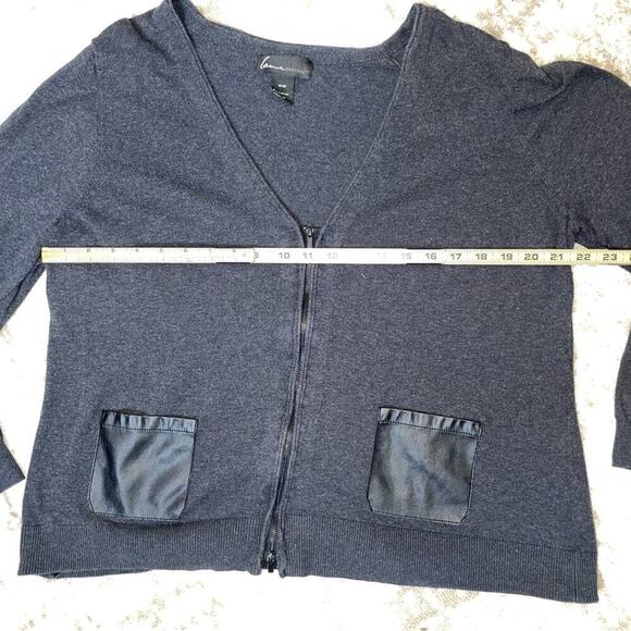 Lane Bryant charcoal gray with black faux leather pockets zip up cardigan SZ 18 - Picture 10 of 11